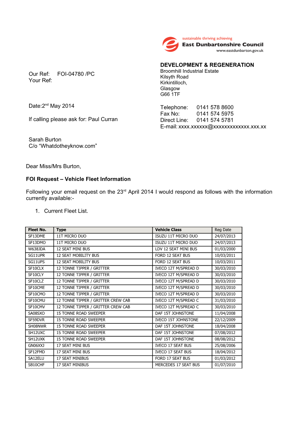 FOI Request Vehicle Fleet Information