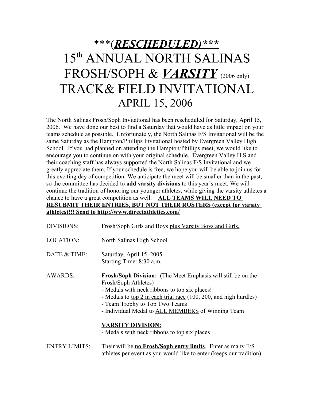 14Th ANNUAL NORTH SALINAS FROSH/SOPH