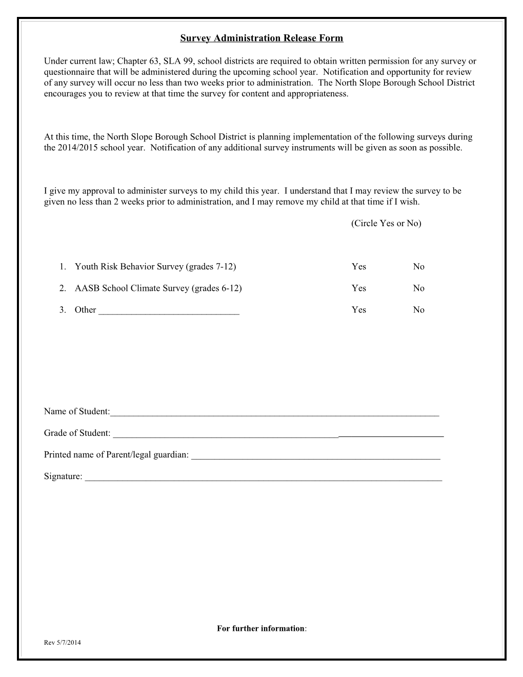 Survey Administration Release Form