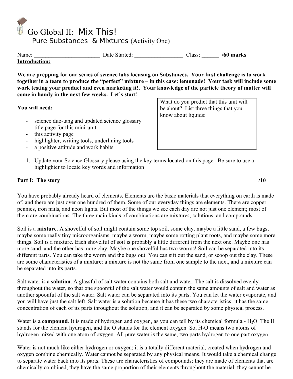 Pure Substances & Mixtures(Activity One)