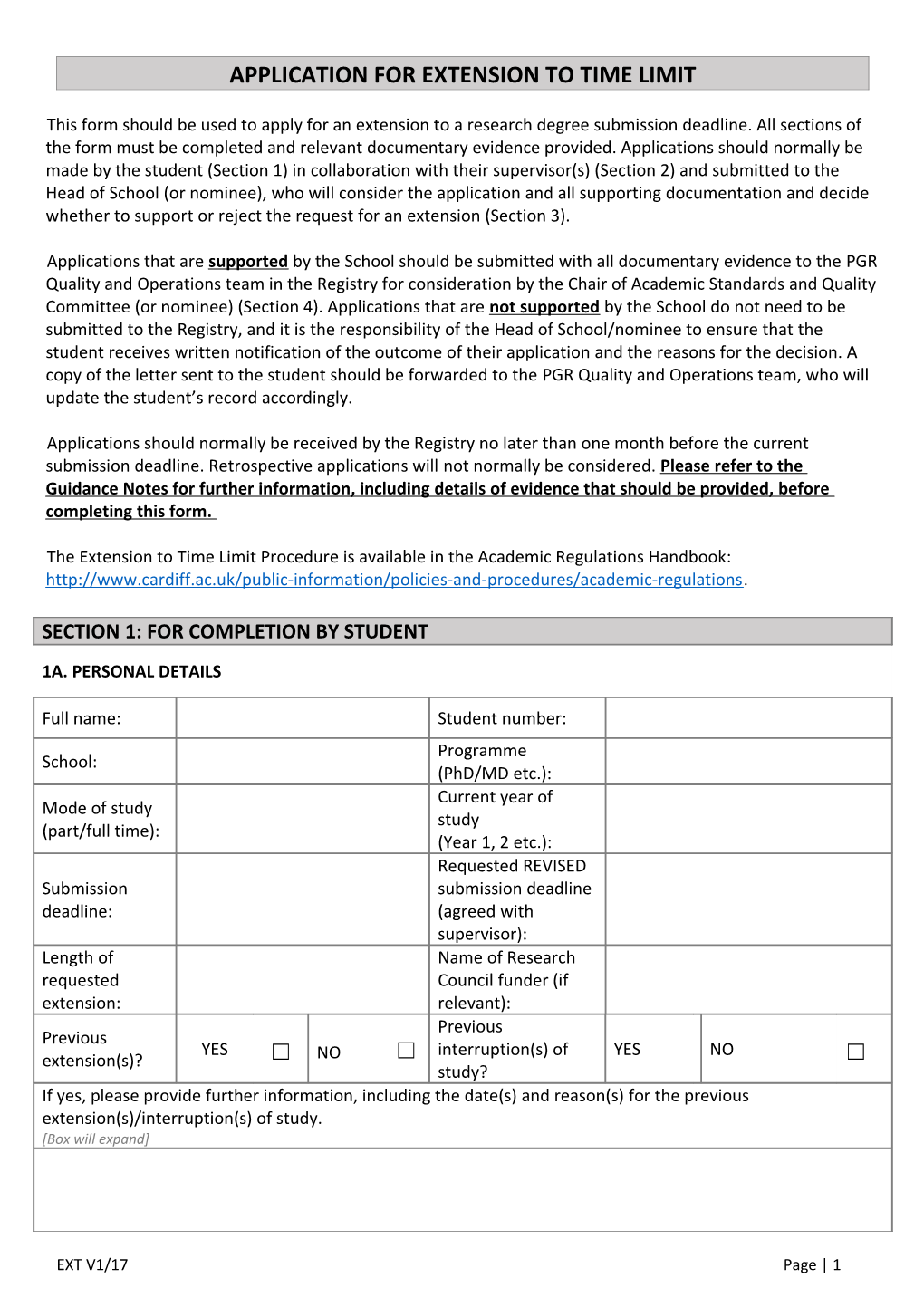 Application for Extension to Time Limit