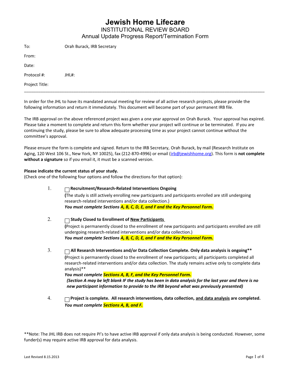 Annual Update Progress Report/Termination Form