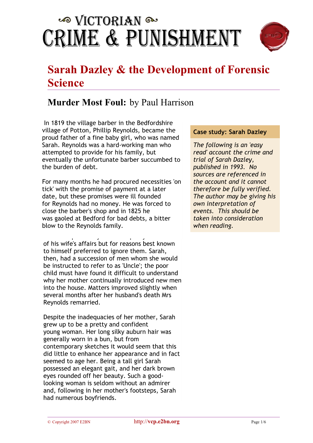 Sarah Dazley& the Development of Forensic Science