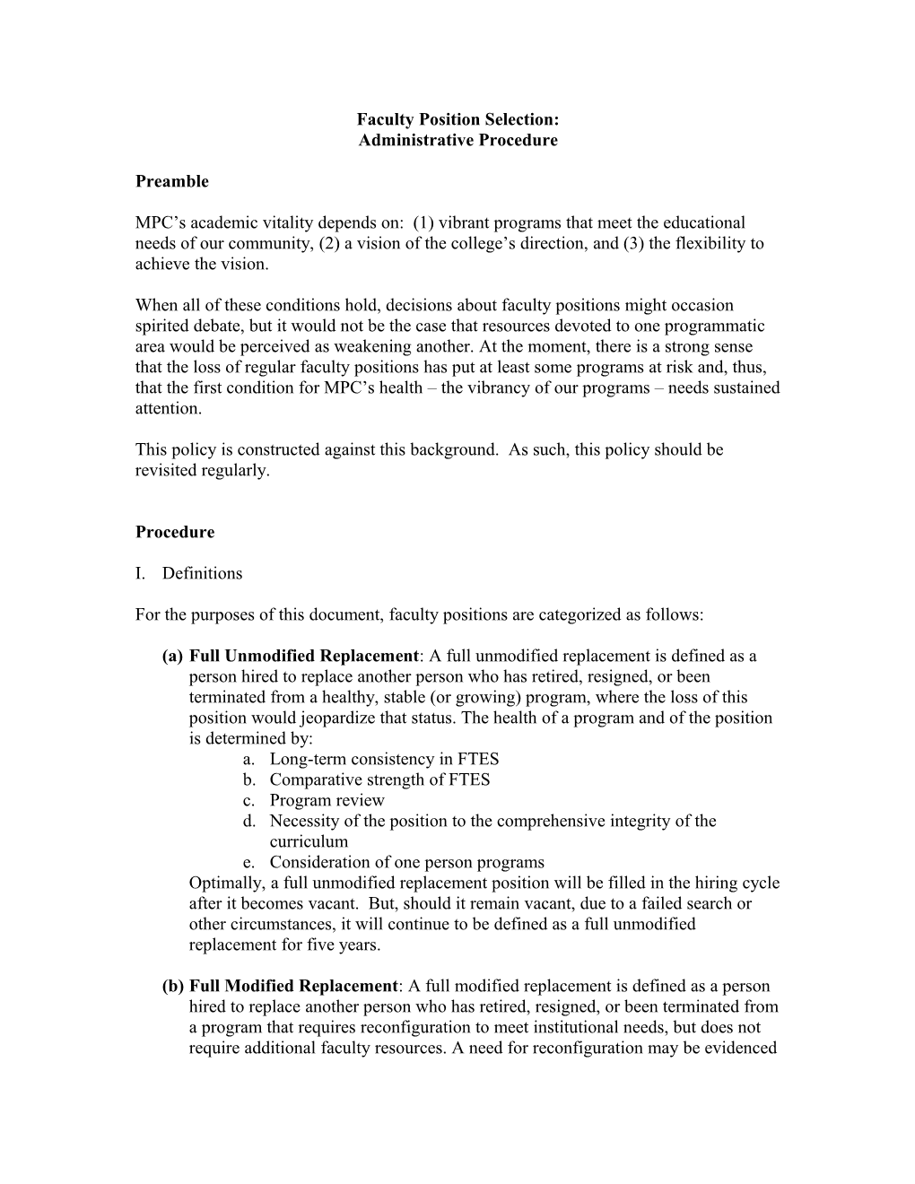 Faculty Position Selection