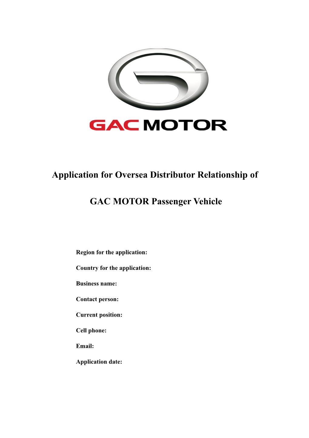 Application for Oversea Distributor Relationship Of