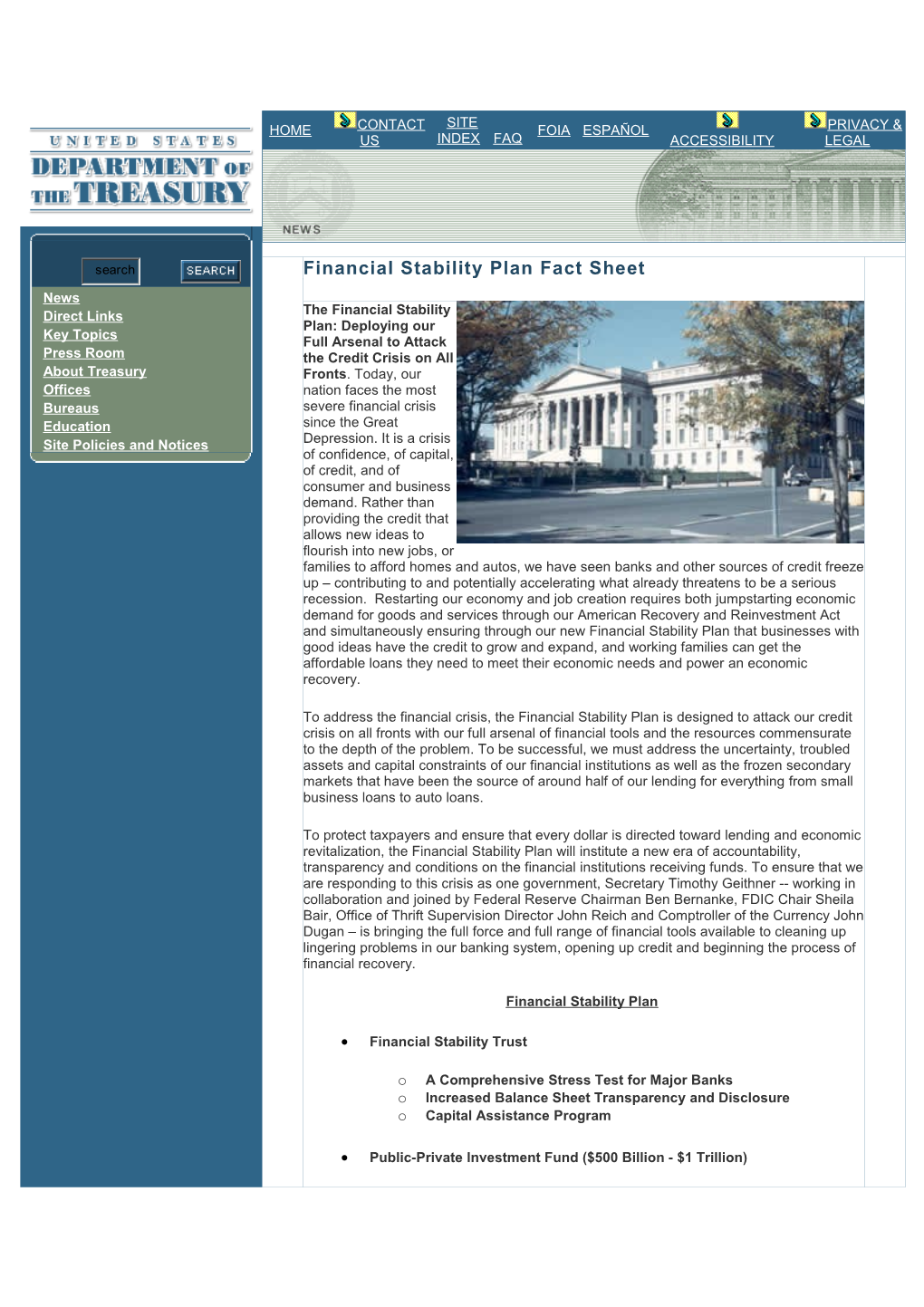 Financial Stability Plan Fact Sheet