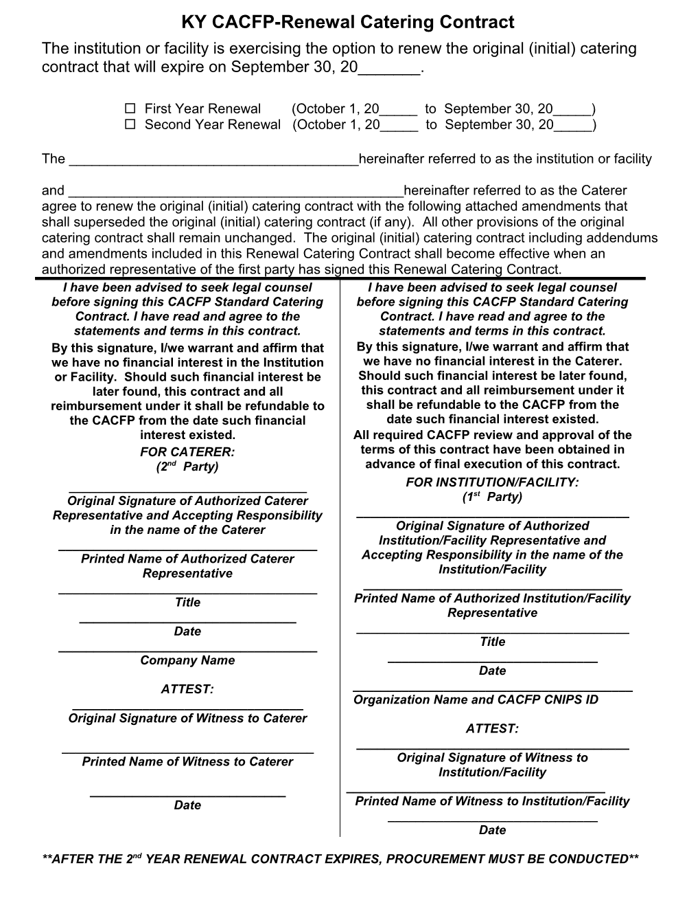 KY CACFP-Renewal Catering Contract