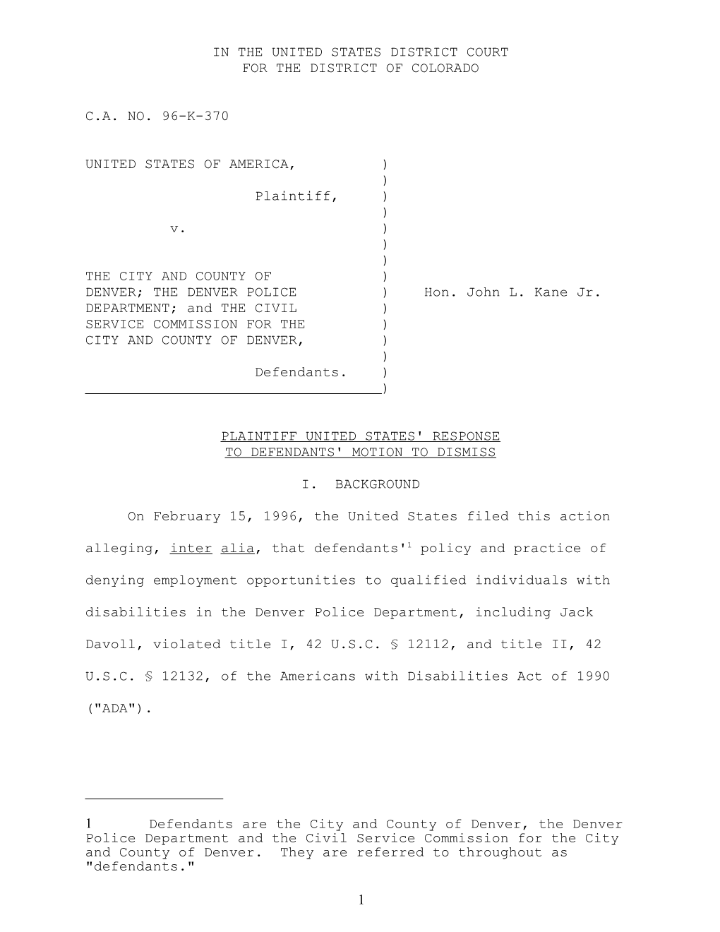 United States V. the City and County of Denver