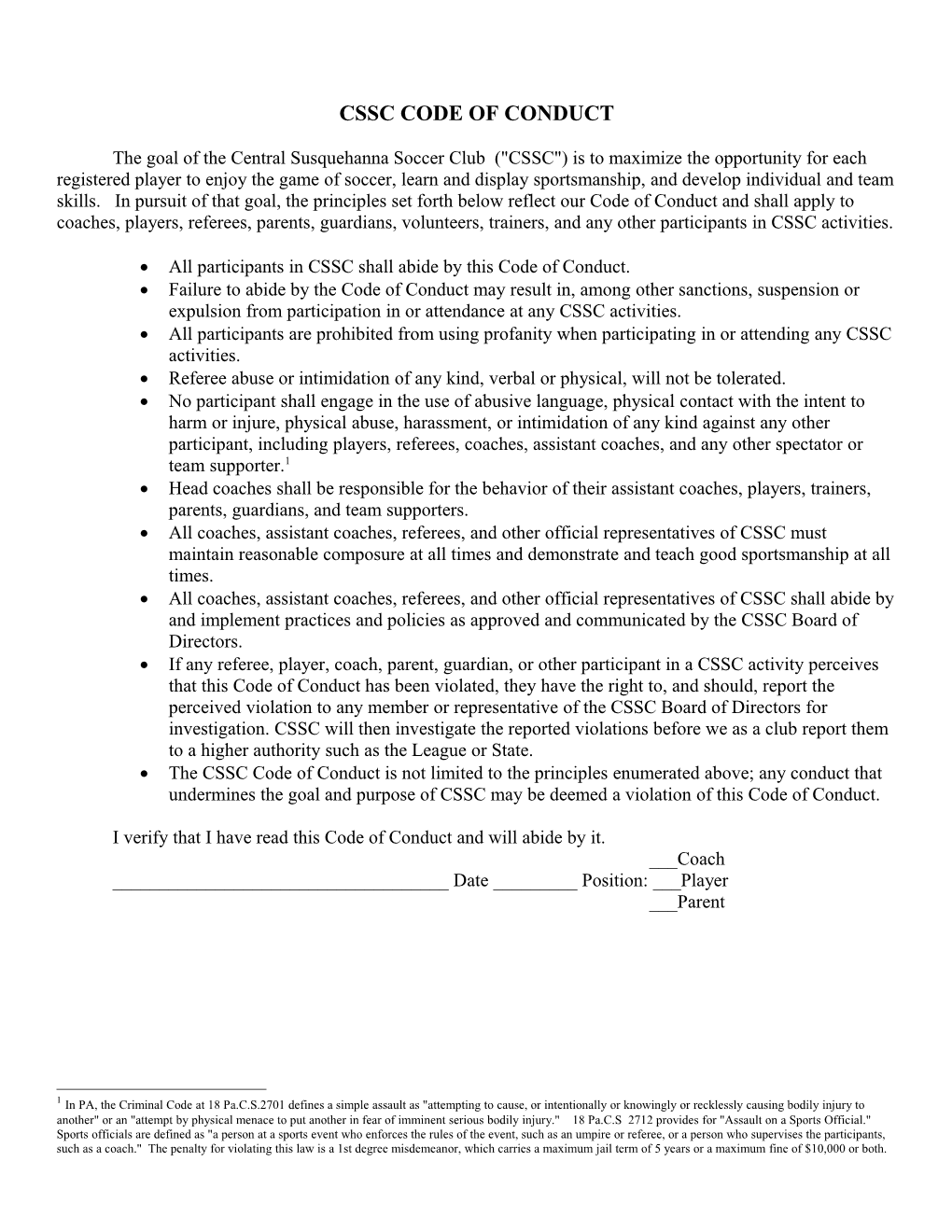 Cssc Code of Conduct