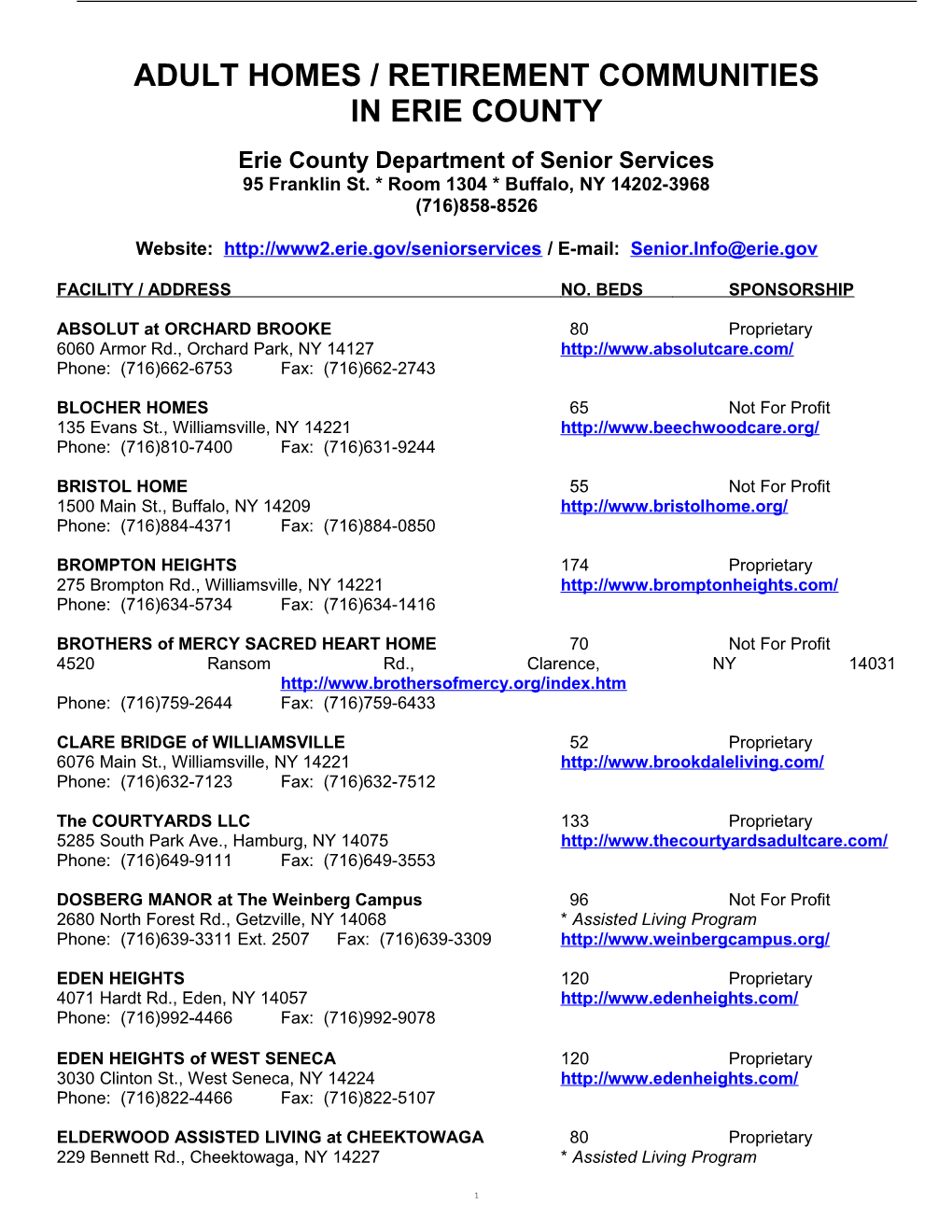 ADULT HOMES / Retirement Communities