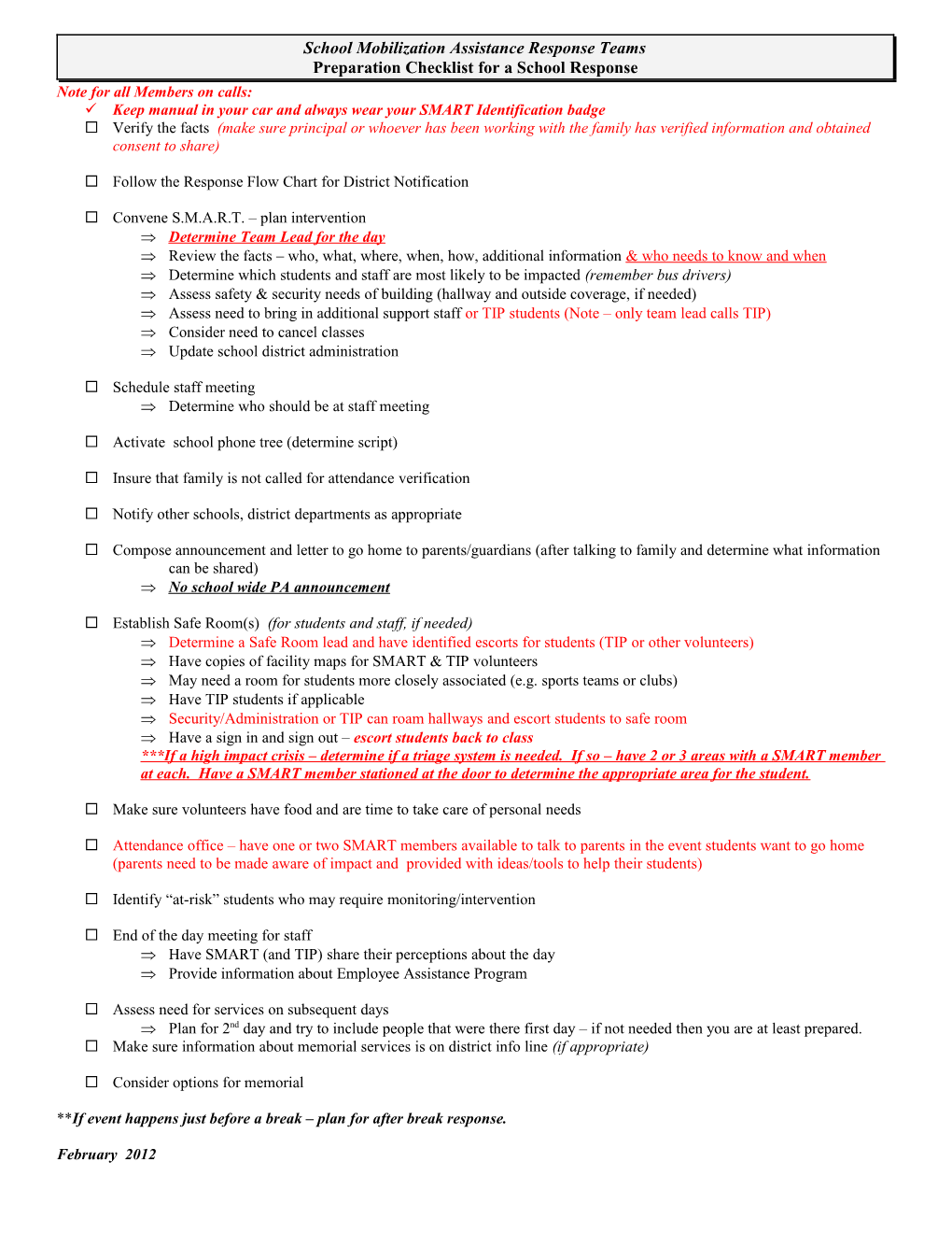 School Mobilization Assistance Response Teams