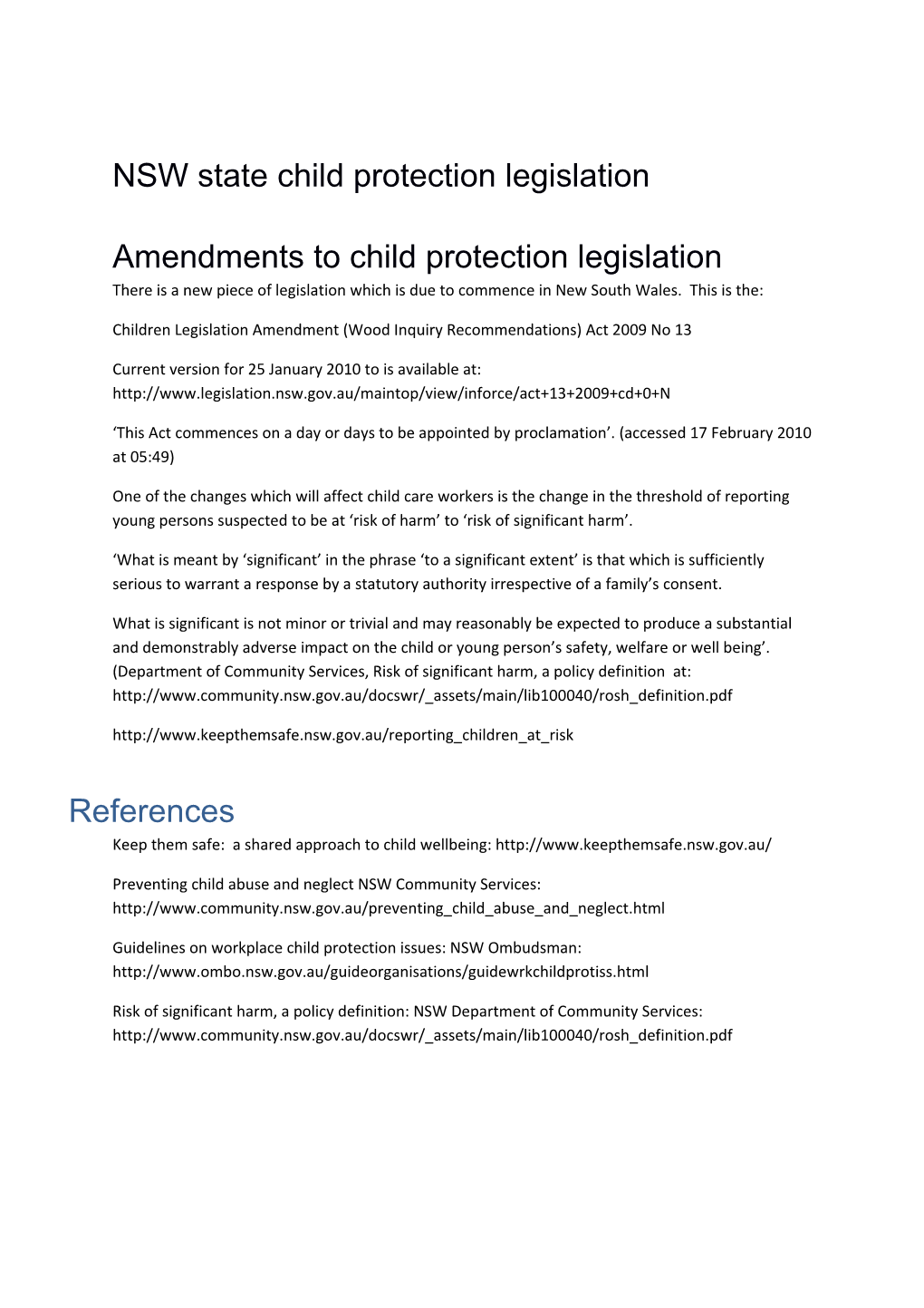 NSW State Child Protection Legislation