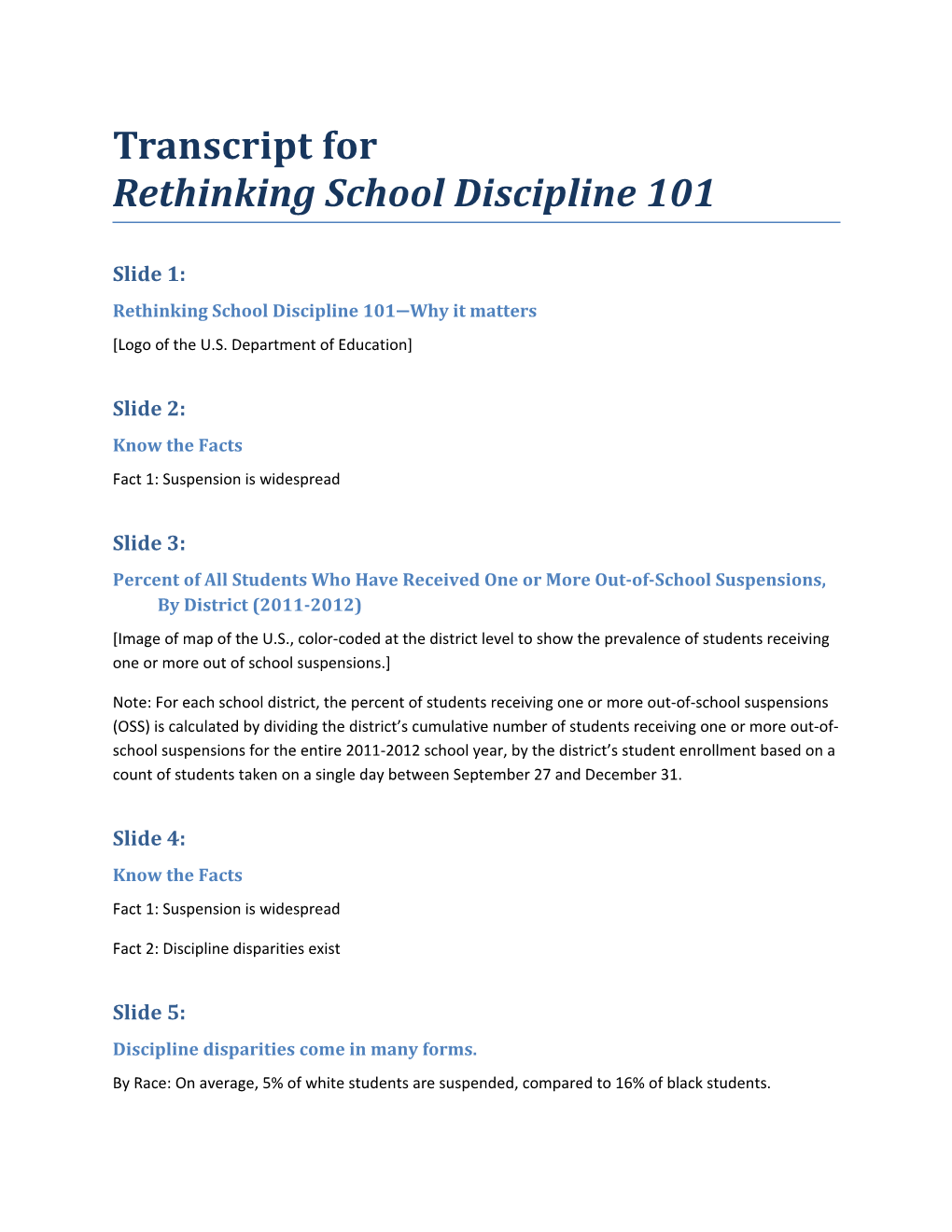 Transcript for Rethinking School Discipline 101 (MS Word)