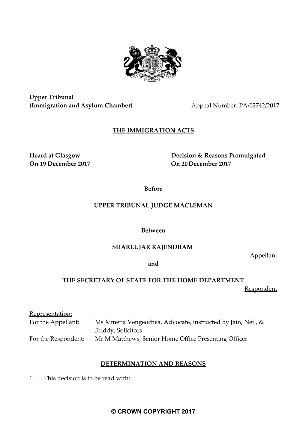 (Immigration and Asylum Chamber) Appeal Number: PA/02742/2017