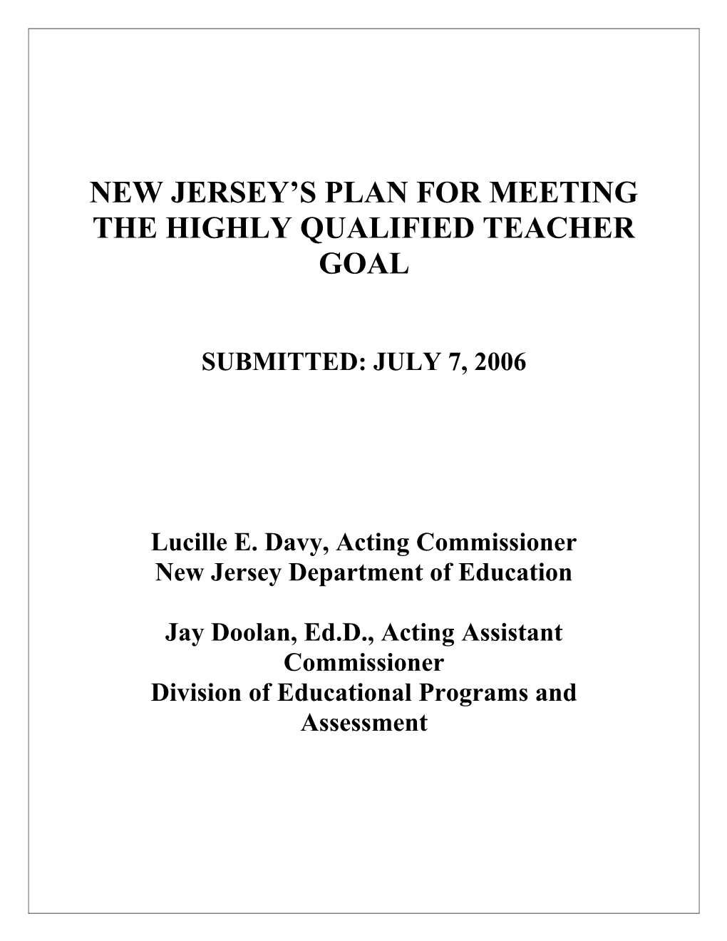 New Jersey - Revised Highly Qualified Teachers State Plan (MS Word)