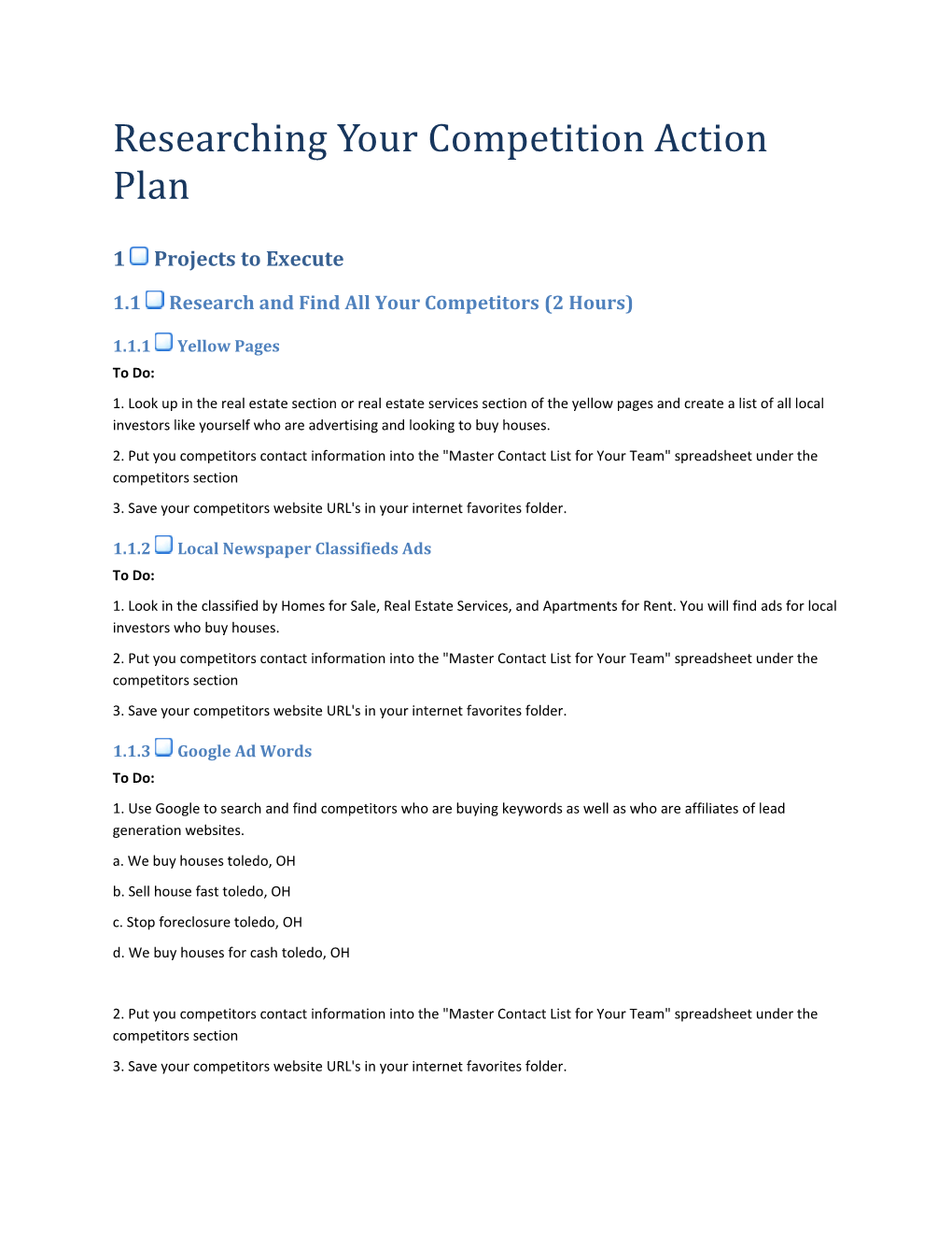 Researching Your Competition Action Plan