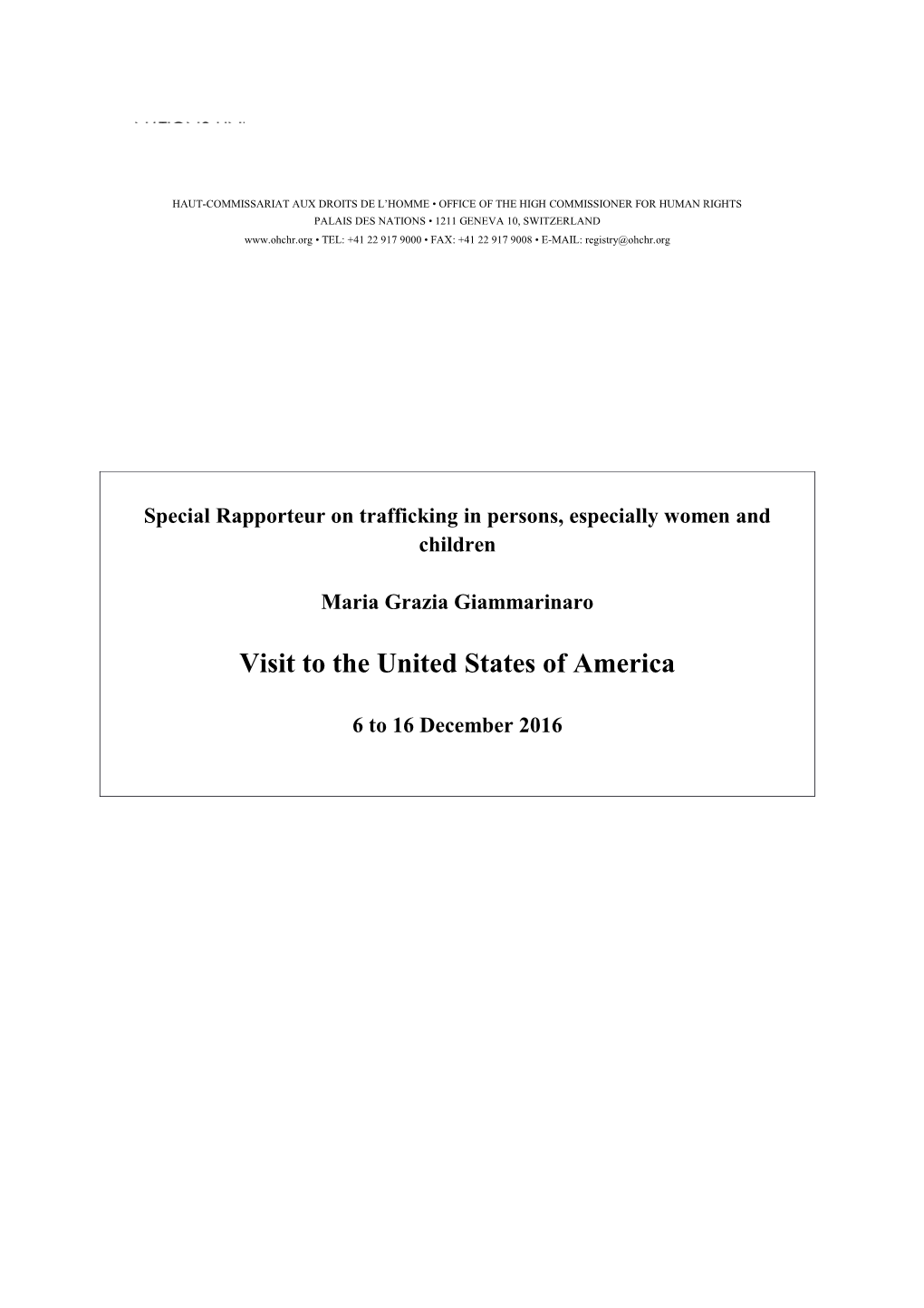 Special Rapporteur on Trafficking in Persons, Especially Women and Children