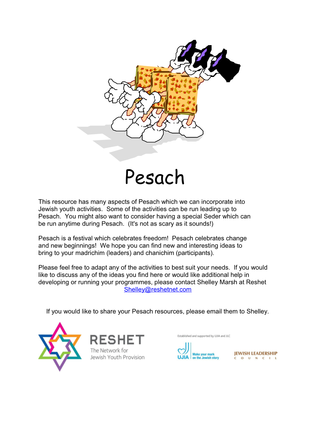 If You Would Like to Share Your Pesach Resources, Please Email Them to Shelley