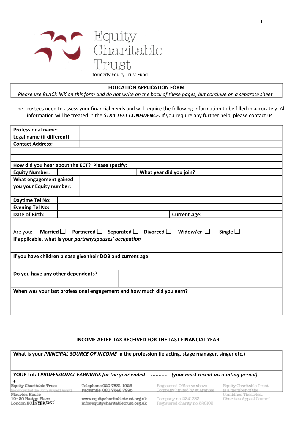 Welfare Fund Application Form