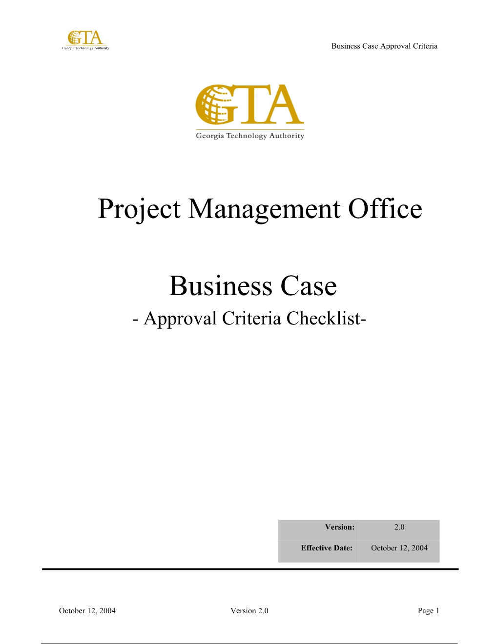 Business Case Approval Criteria