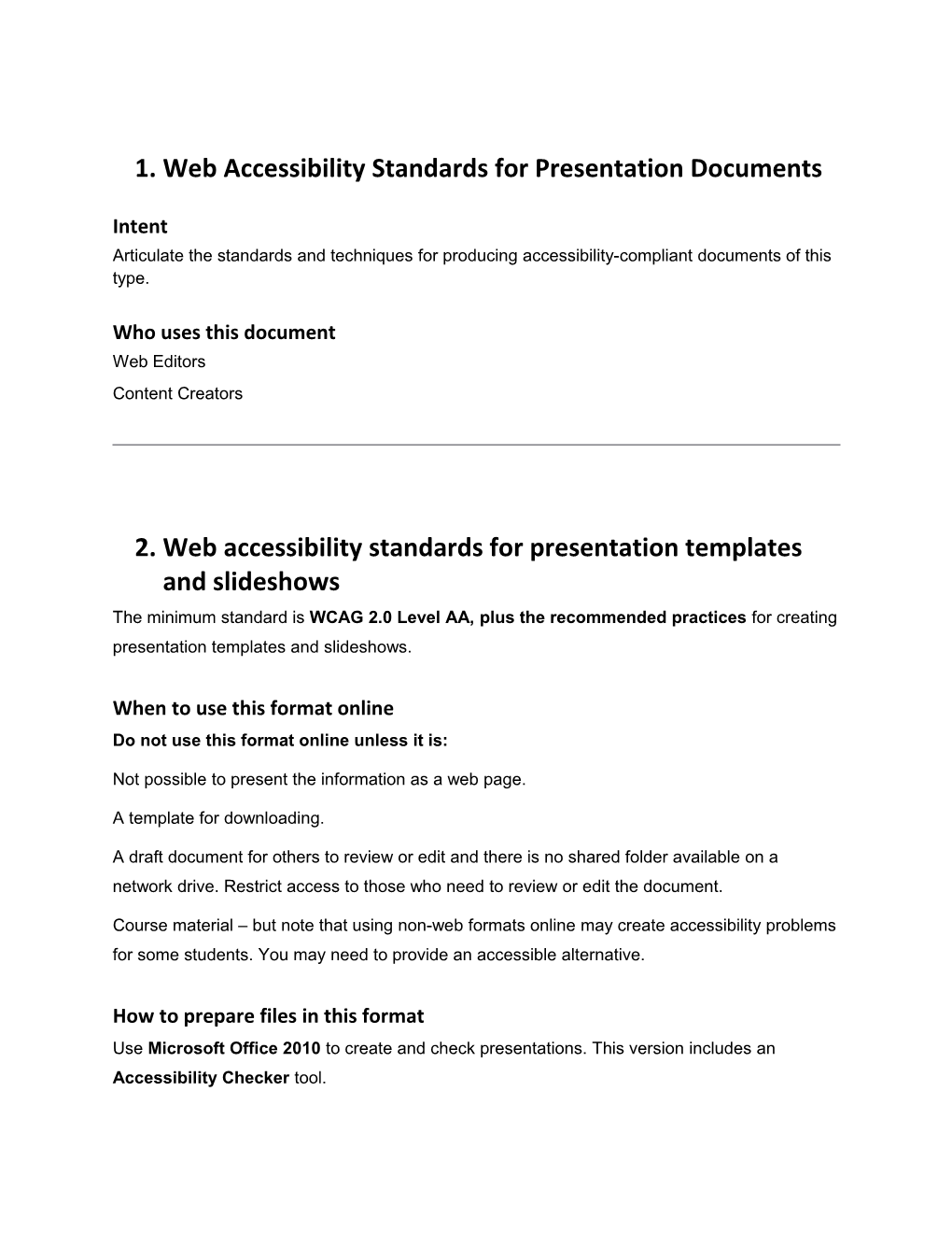 Web Accessibility Standards for Presentation Documents