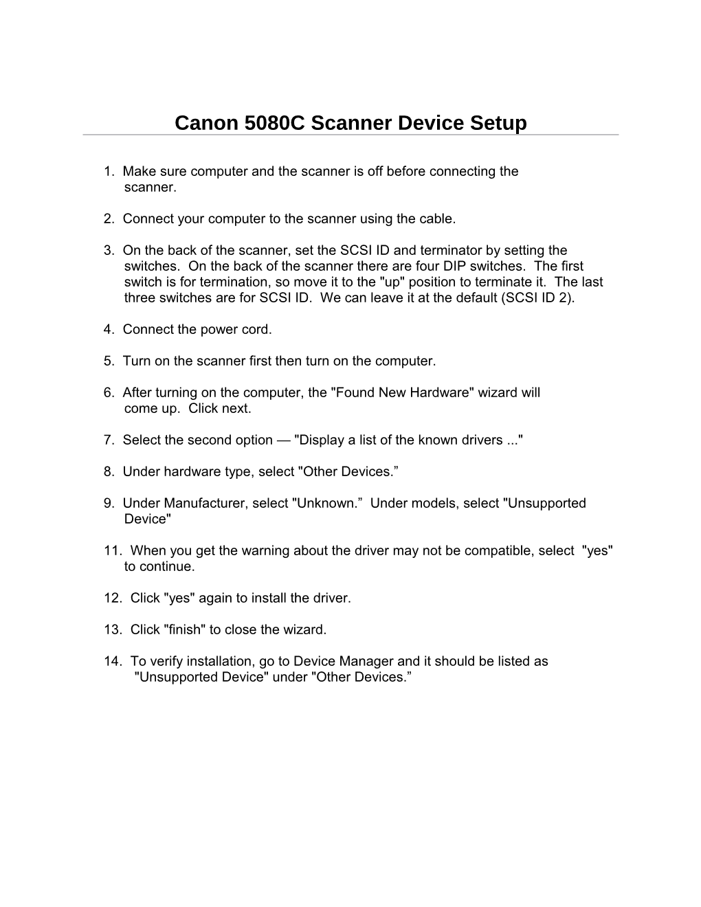 Canon 5080C Scanner Device Setup