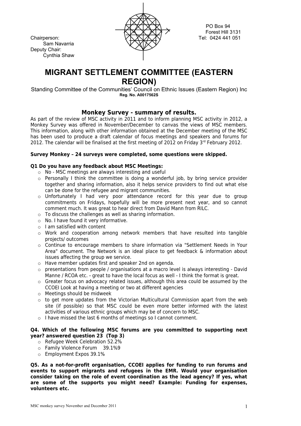 Migrant Settlement Committee (Eastern Region)
