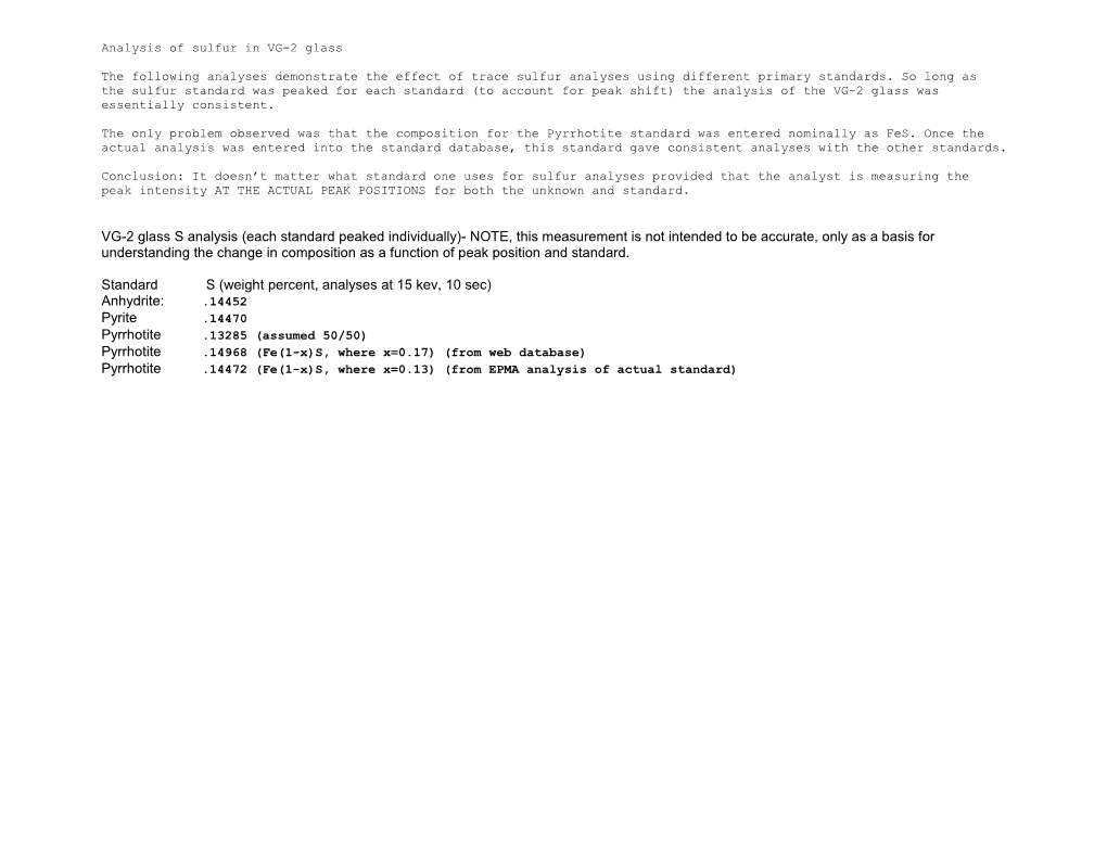 Analysis of Sulfur in VG-2 Glass