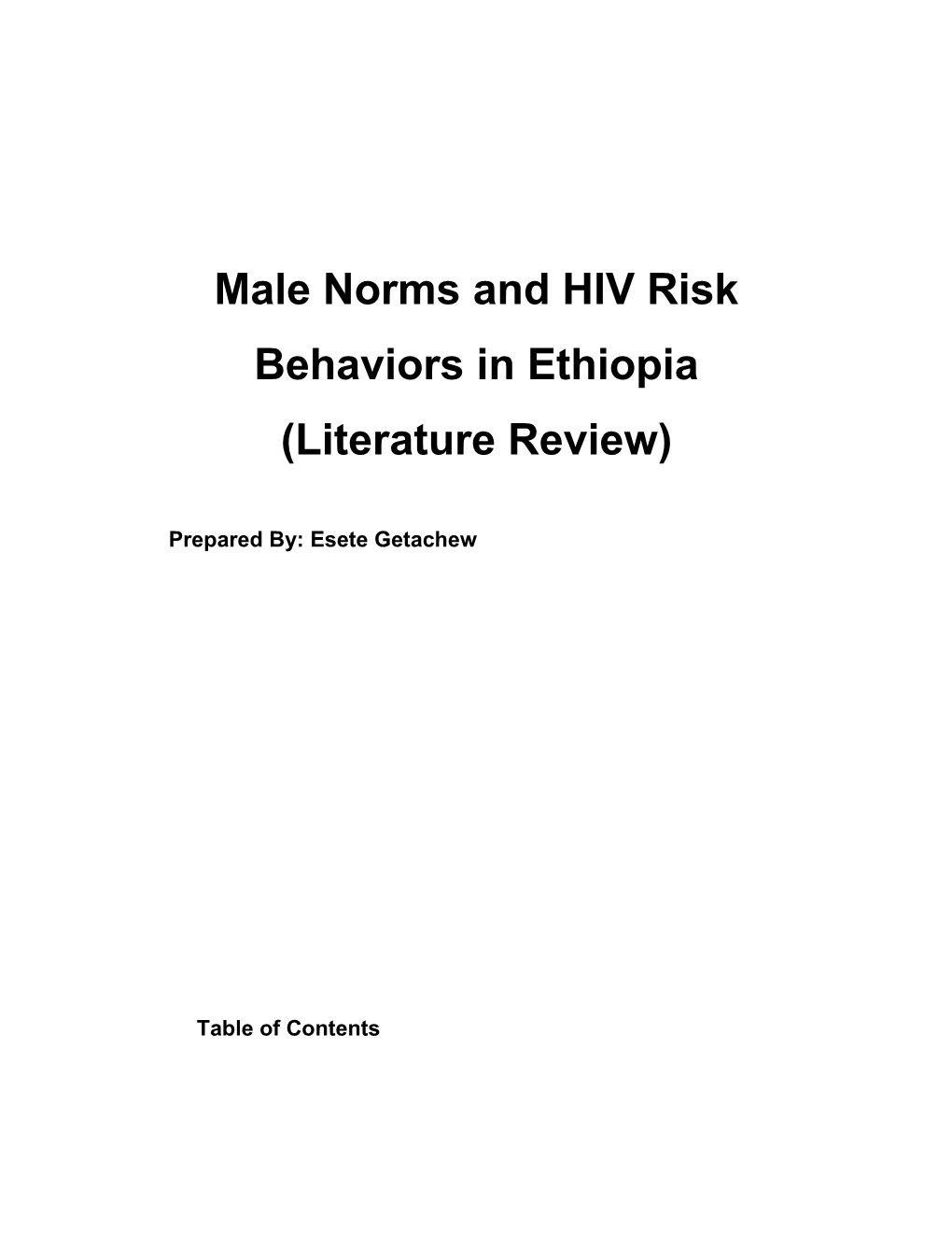 Male Norms and HIV Risk Behaviors in Ethiopia