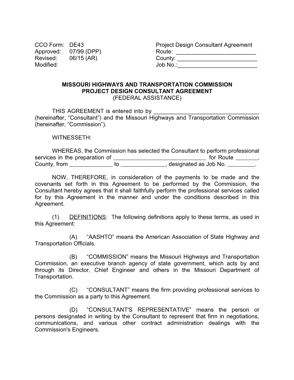 CCO Form:De43project Design Consultant Agreement
