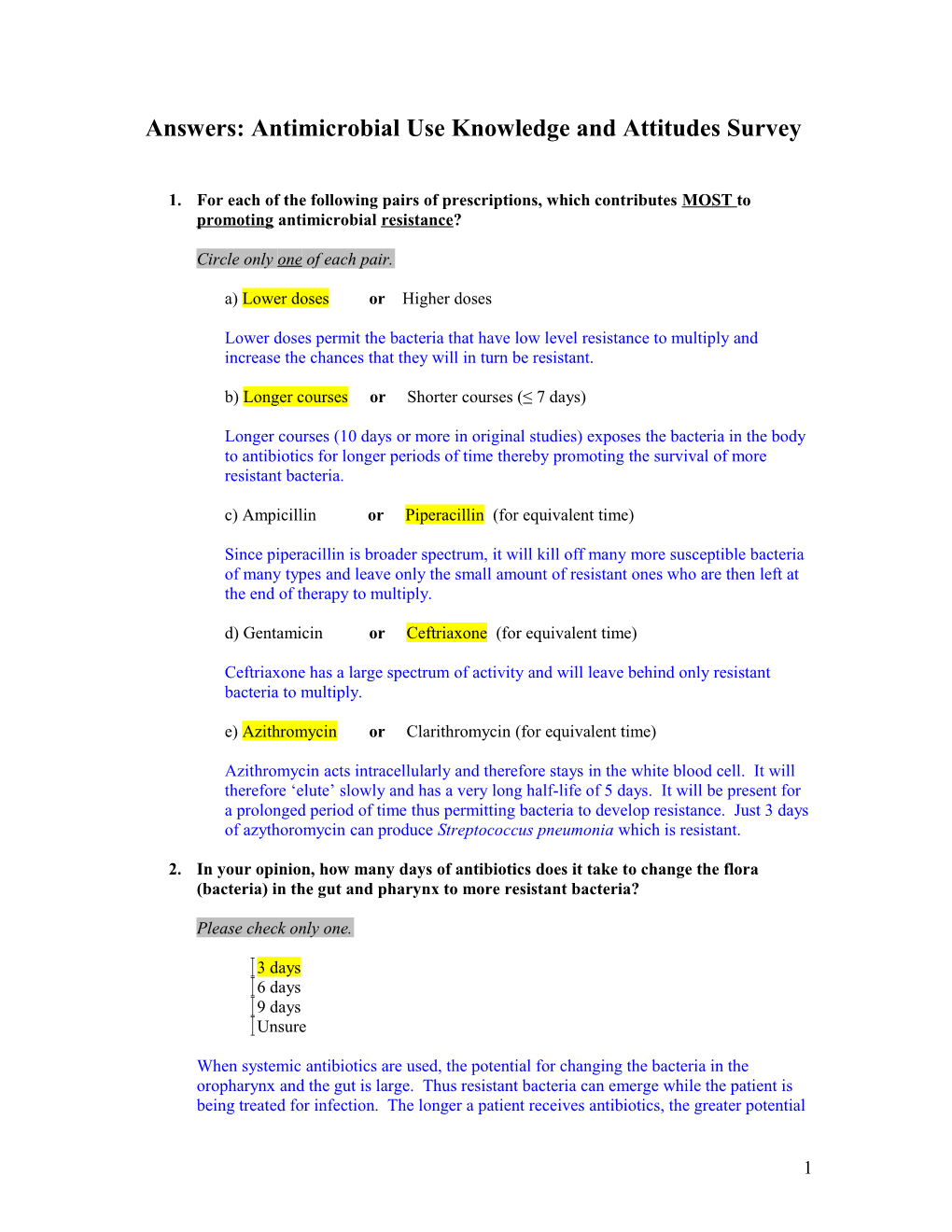 Draft Antimicrobial Knowledge Survey February 2010