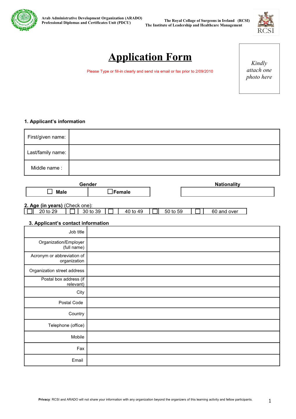 WBI ARADO M&E Course - Participant Application Form