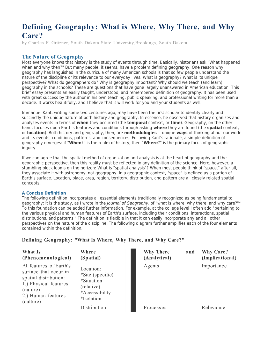 Defining Geography: What Is Where, Why There, and Why Care