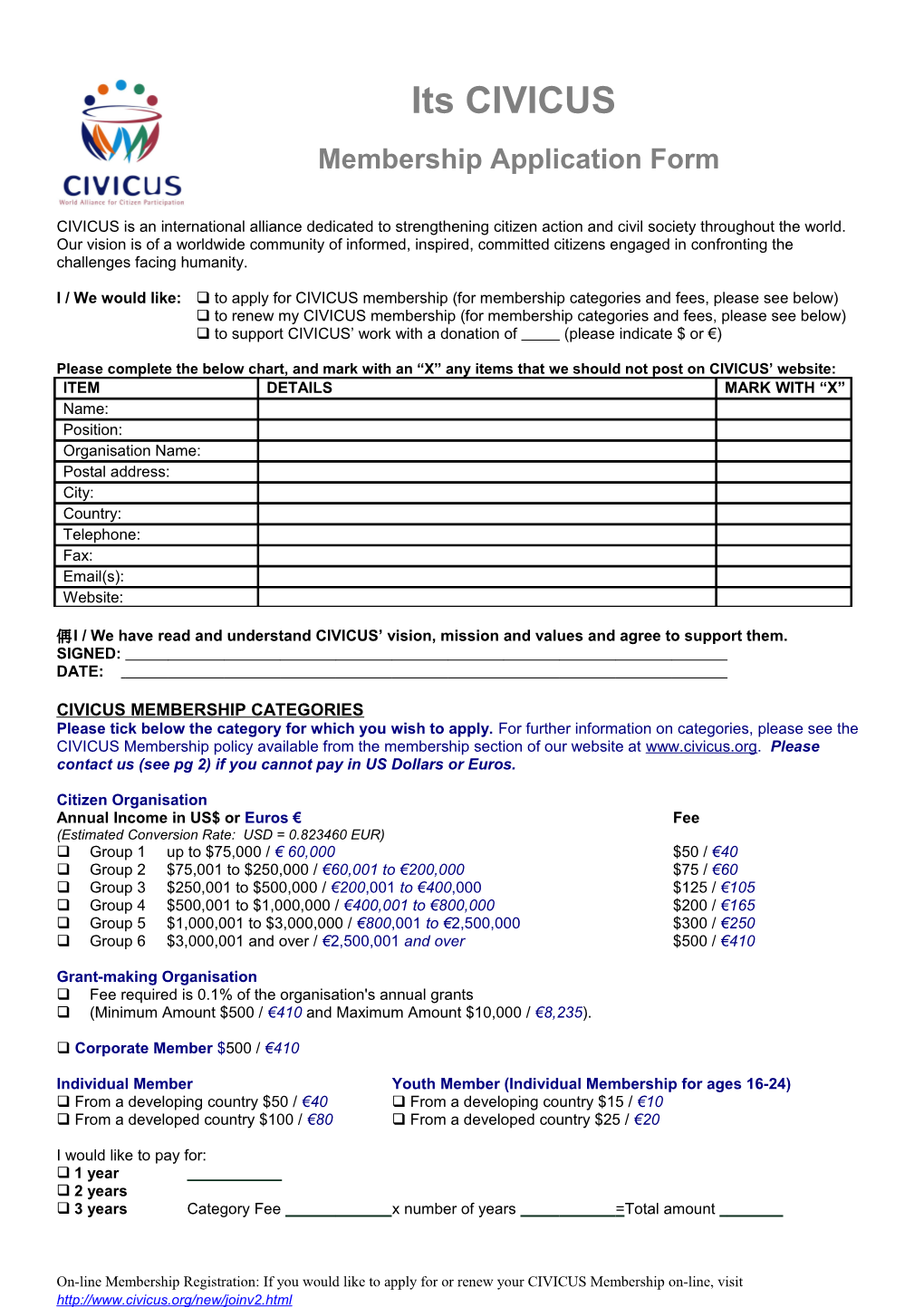 CIVICUS Membership Application Form