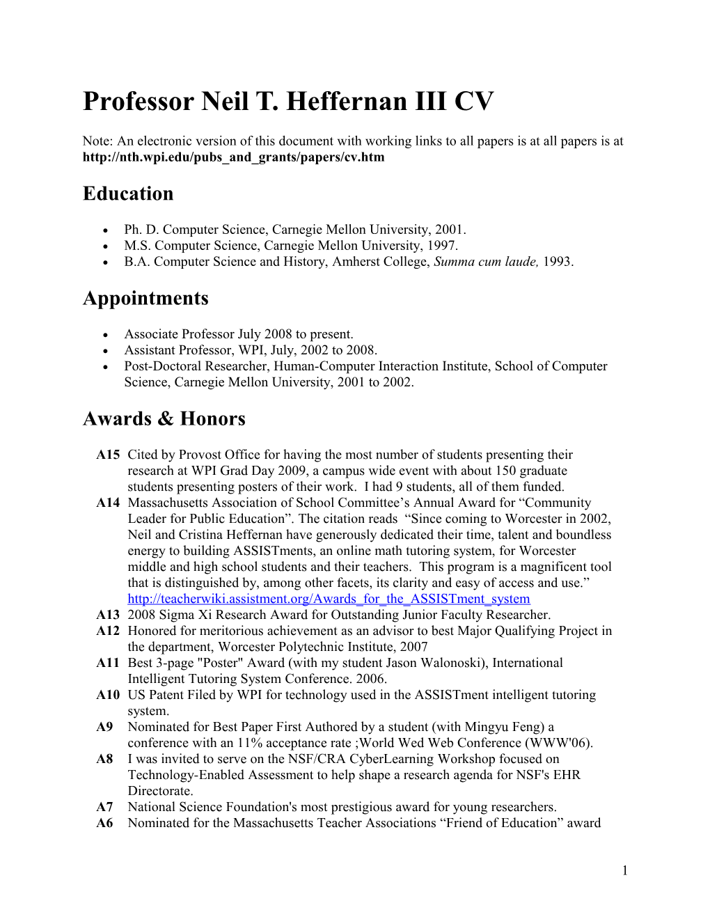 Professor Neil T. Heffernan III CV