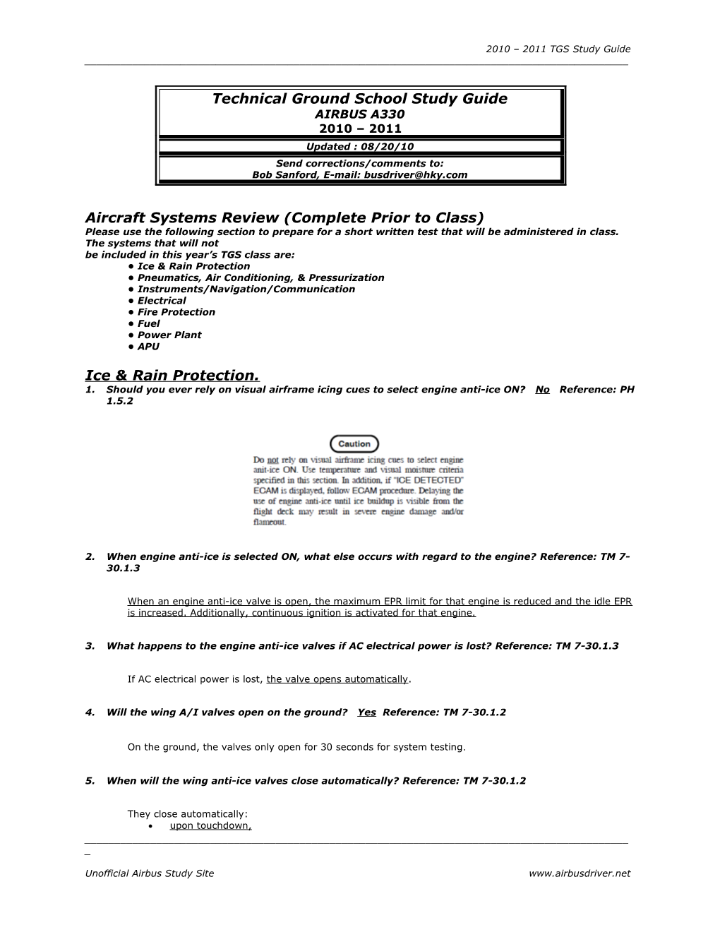 Aircraft Systems Review (Complete Prior to Class)