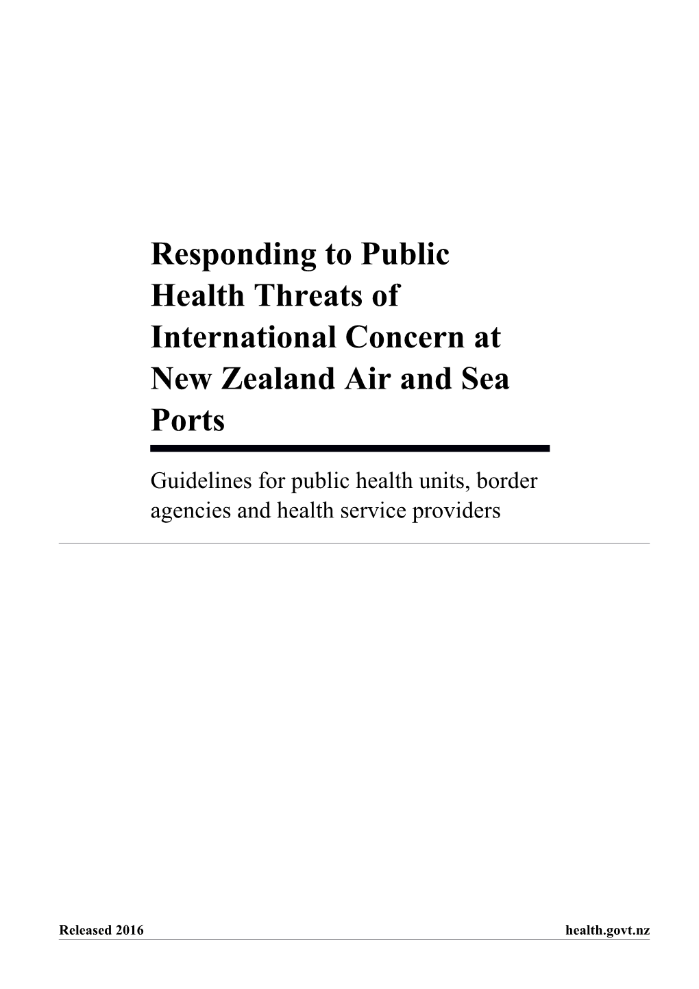 Responding to Public Health Threats of International Concern at New Zealand Air and Sea Ports