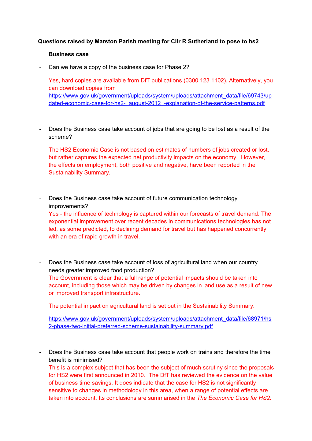 Questions Raised by Marston Parish Meeting for Cllr R Sutherland to Pose to Hs2