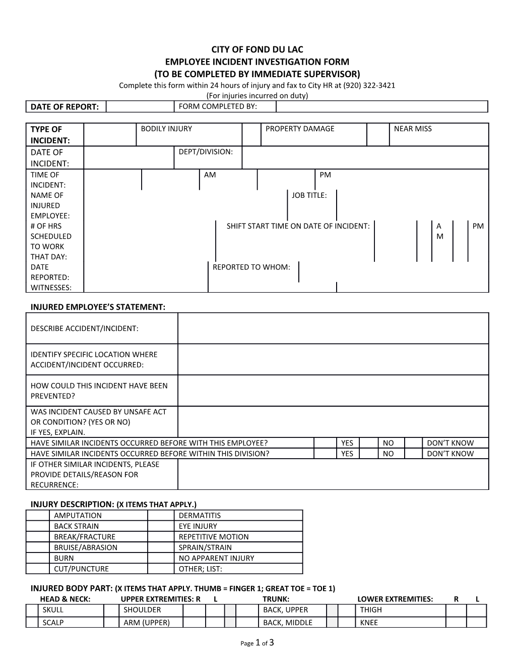Employee Incident Investigation Form