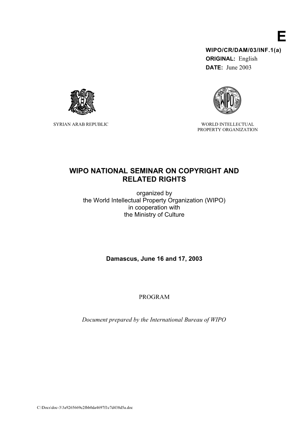 WIPO/CR/DAM/03/INF/1(A): Program