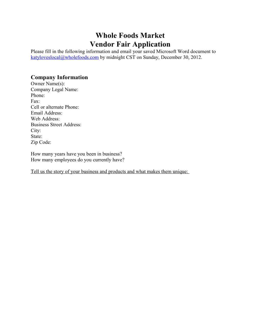 Vendor Fair Application