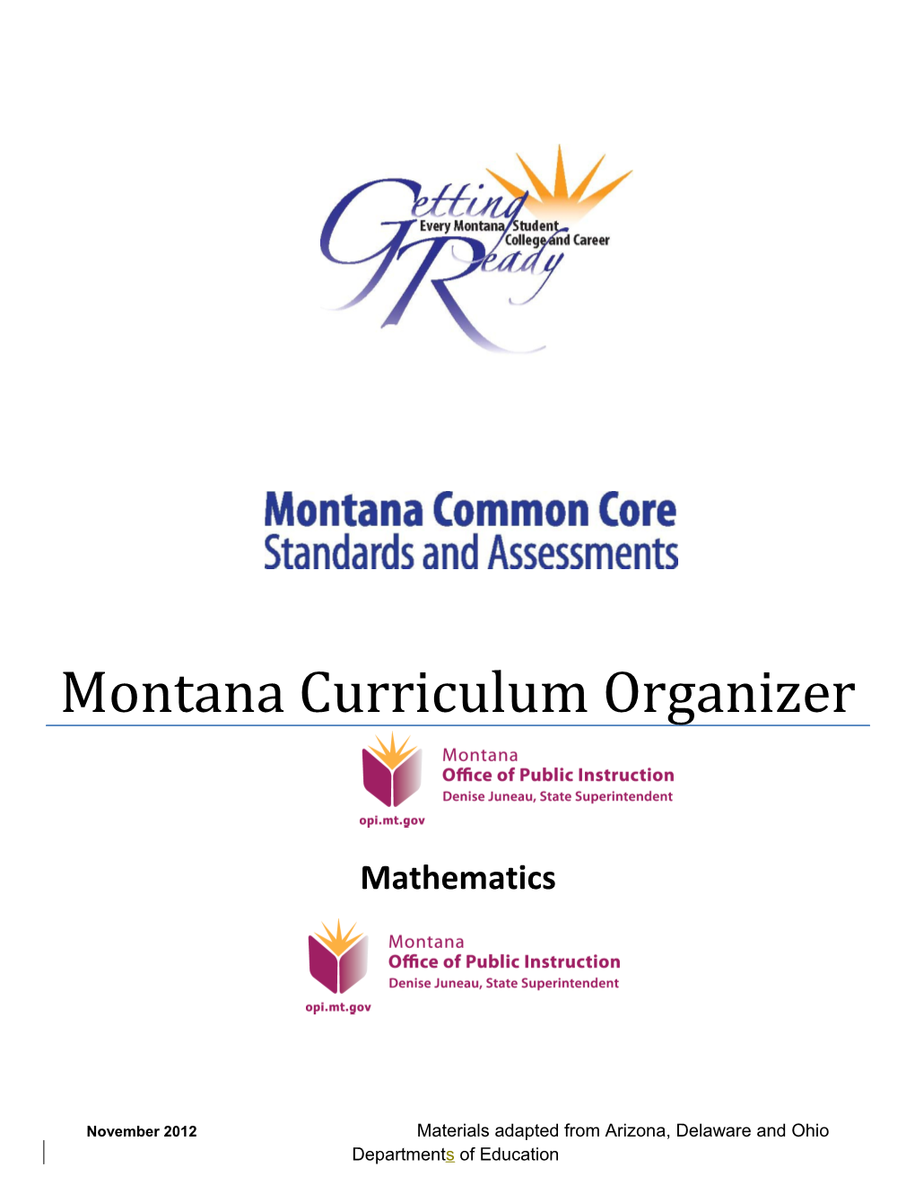 Montana Curriculum Organizer: Grade 8 Mathematics