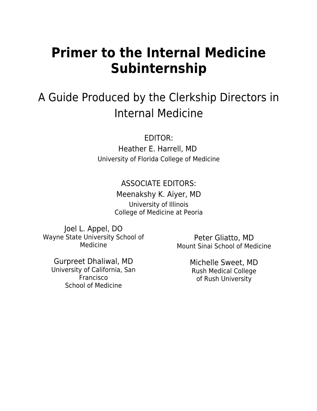 Primer to the Internal Medicine Subinternship