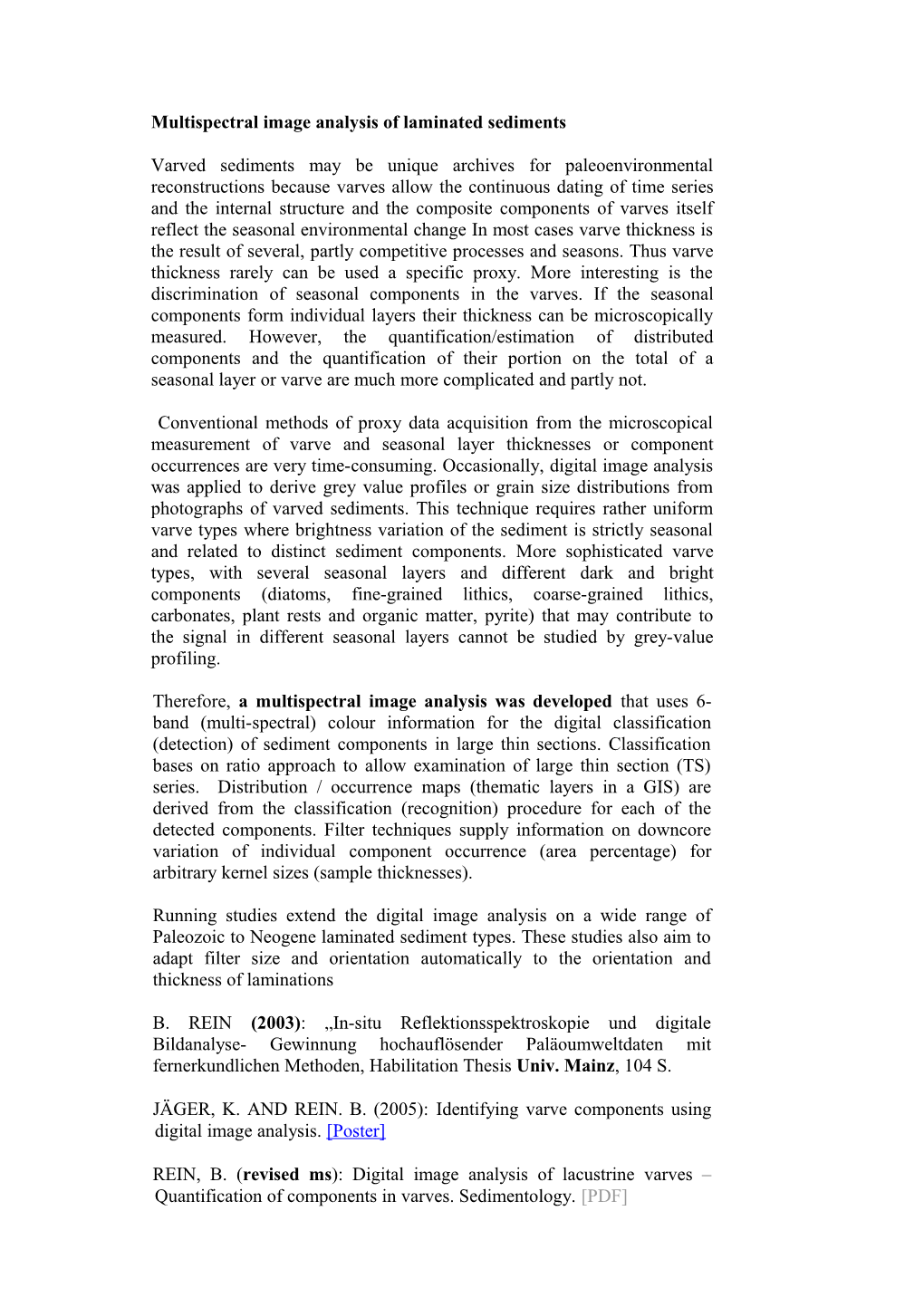 Multispectral Image Analysis of Laminated Sediments