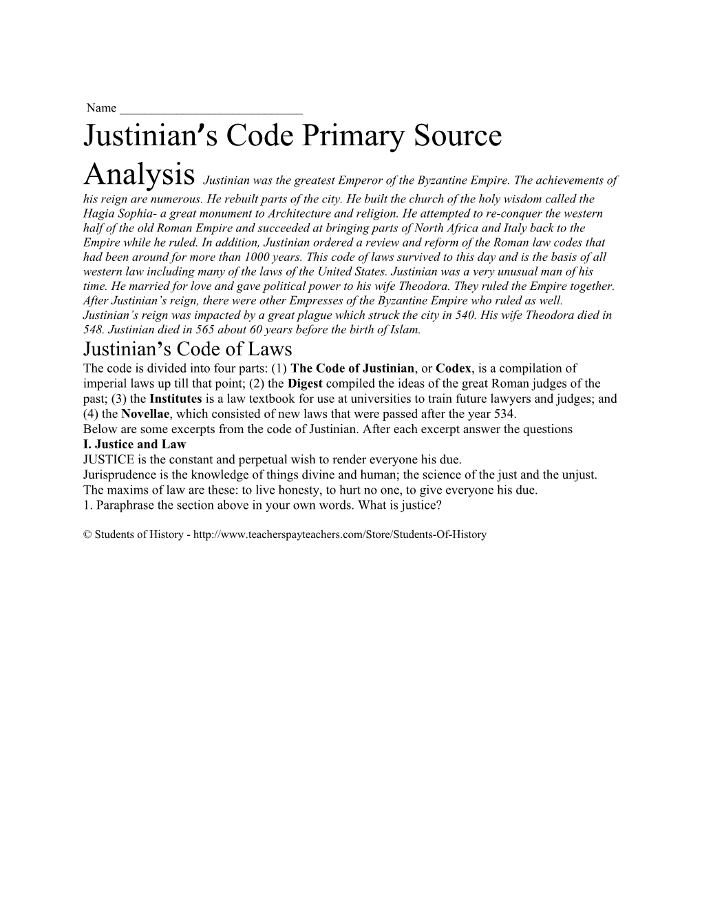 Justinian S Code of Laws