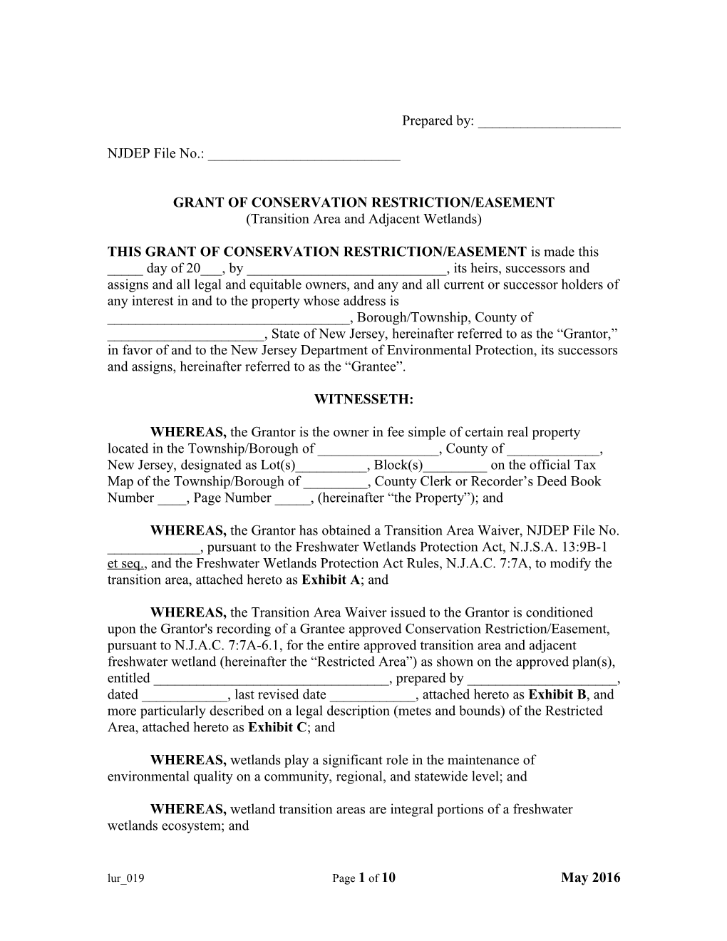 Deed Restriction: Transition Area and Adjacent Wetlands