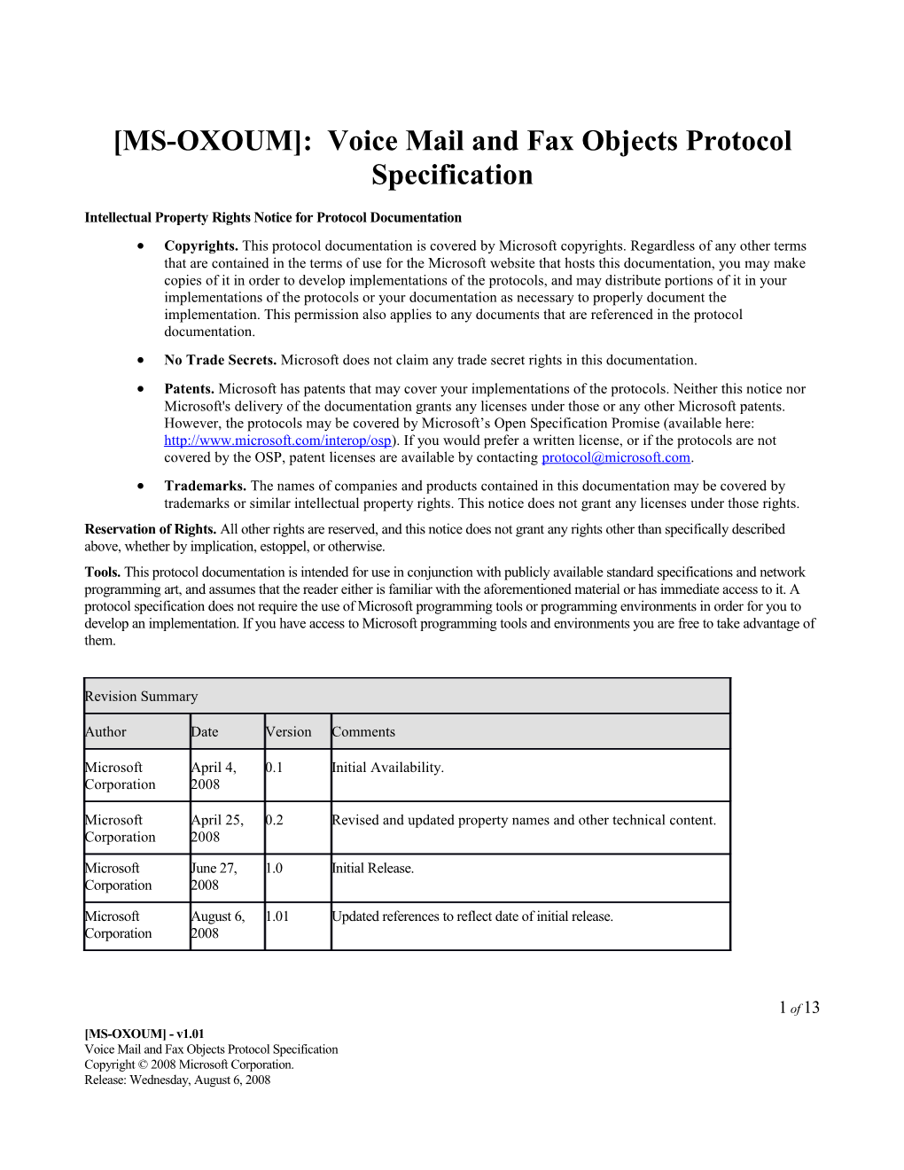 MS-OXOUM : Voice Mail and Fax Objects Protocol Specification