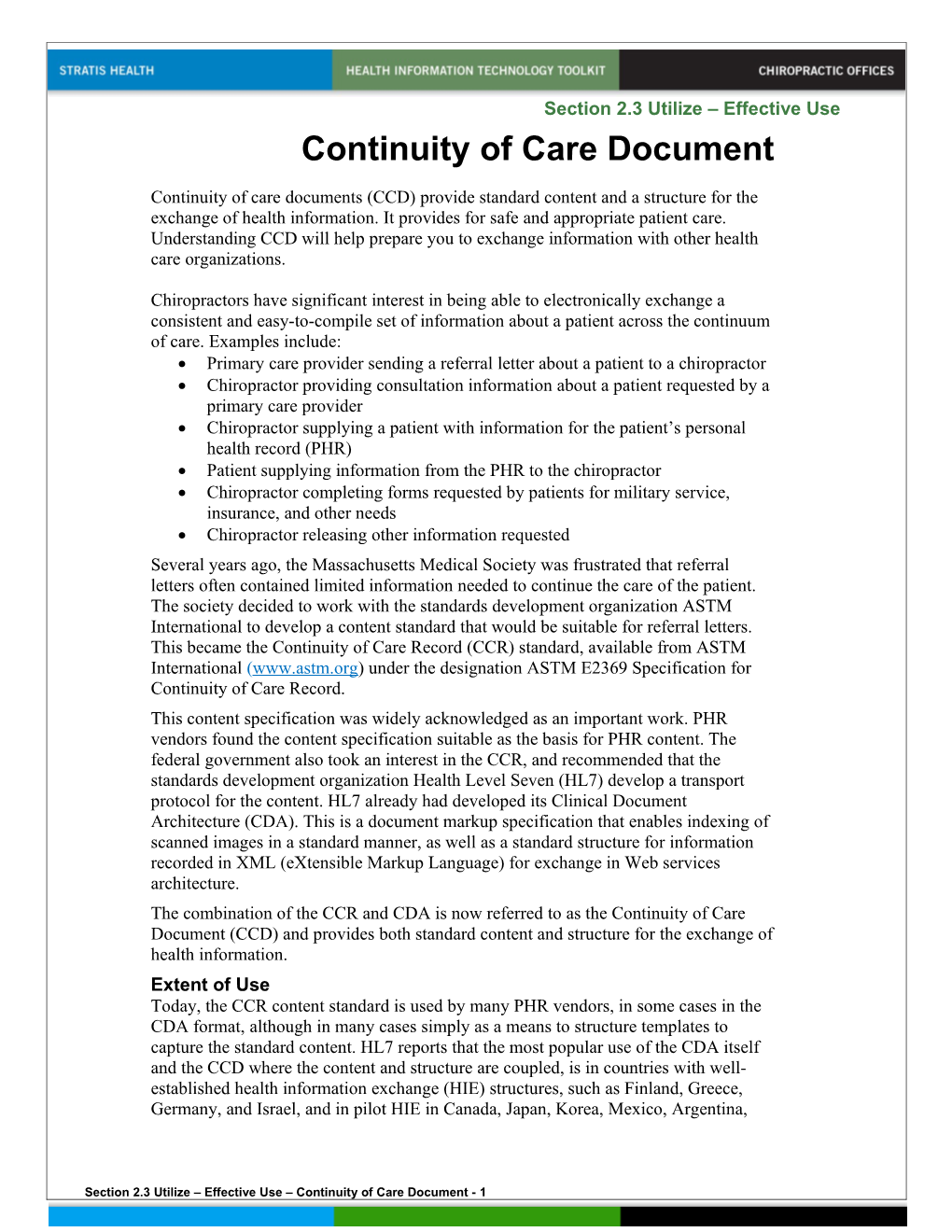 2.3 Continuity of Care Document