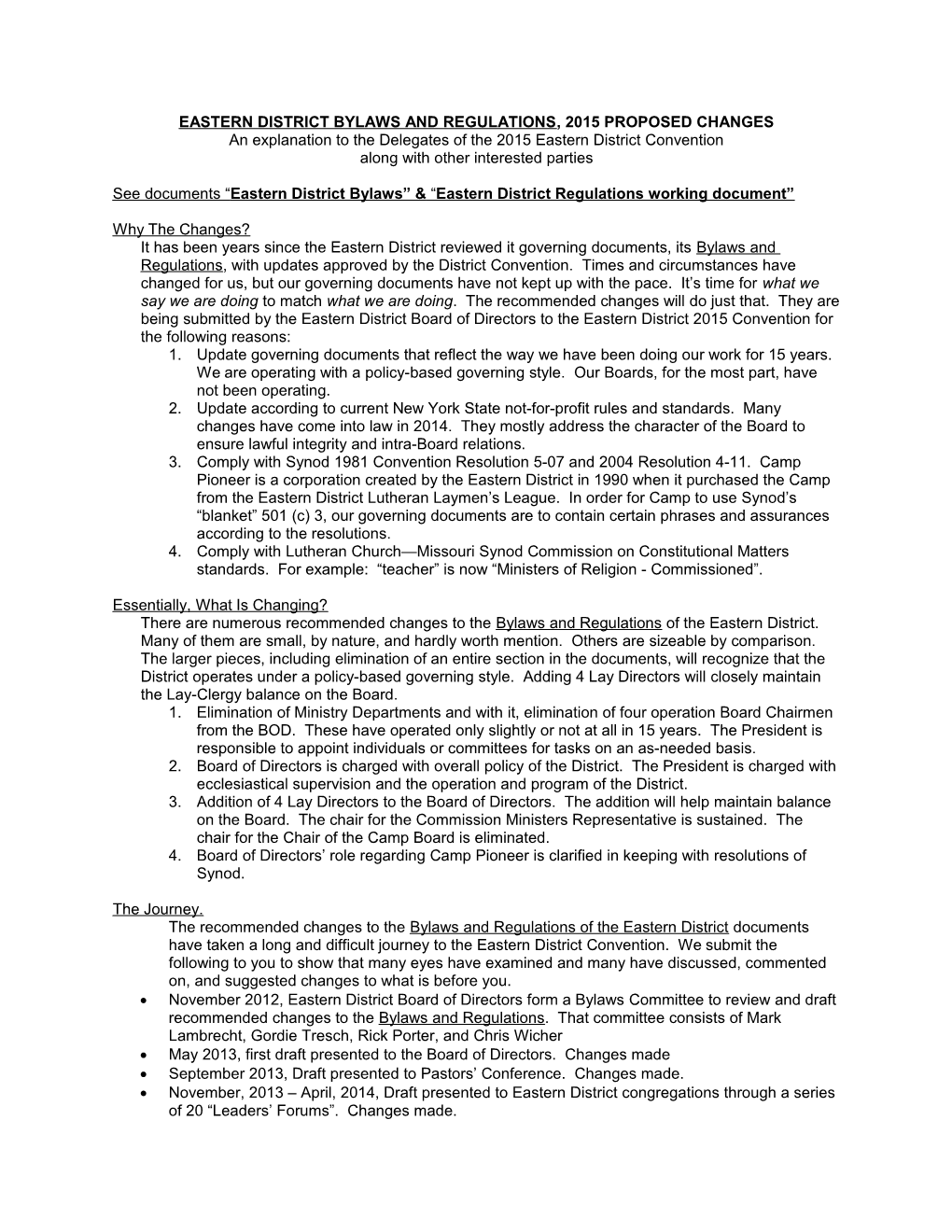 Eastern District Bylaws and Regulations, 2015 Proposed Changes