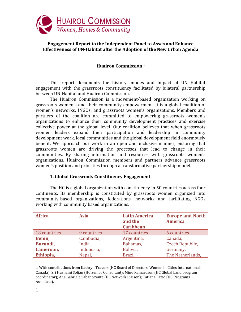 Engagement Report to the Independent Panel to Asses and Enhance Effectiveness of UN-Habitat